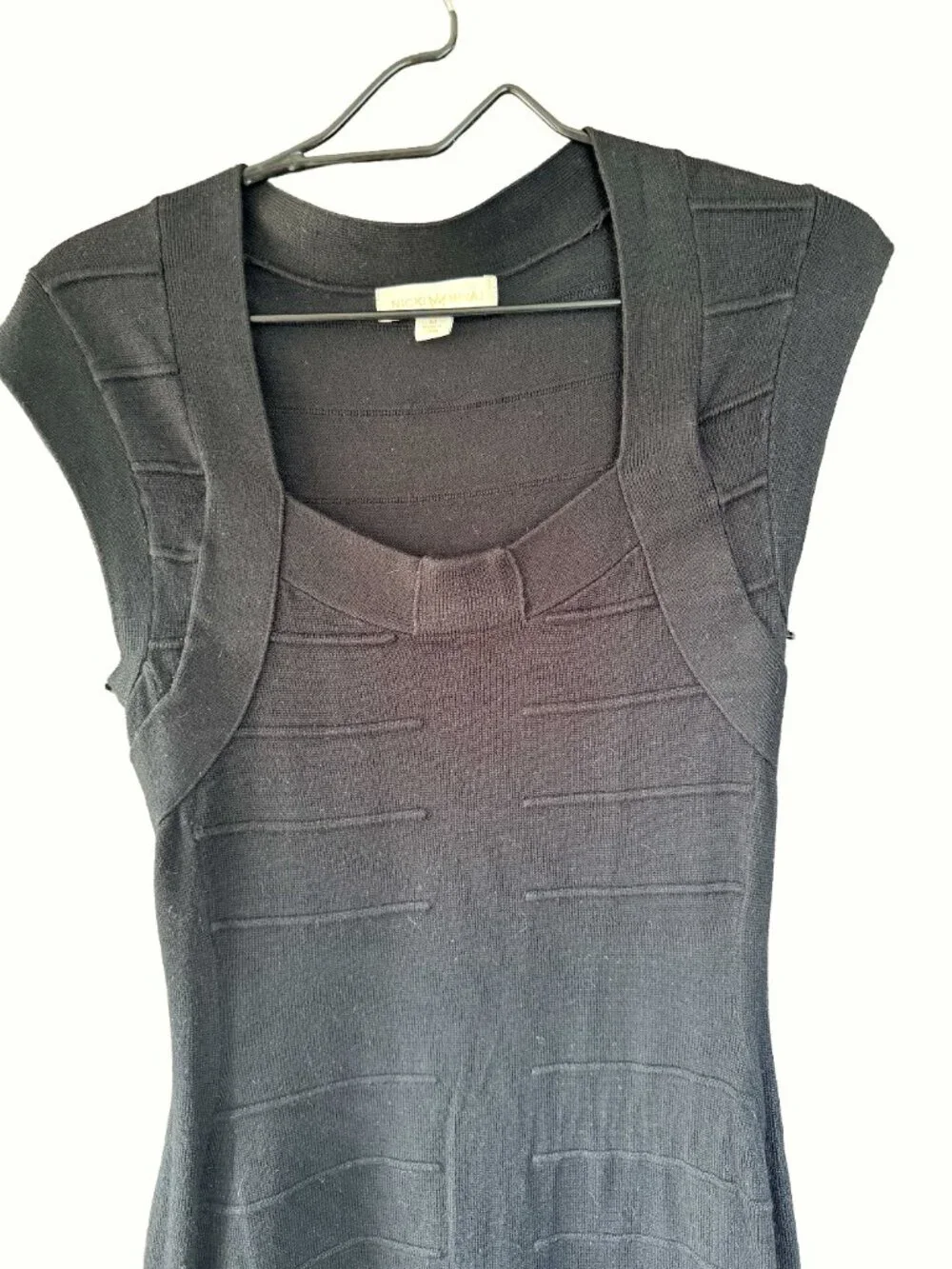 Nicki Minaj Black Bandage Bodycon Dress Ribbed Cap Sleeve M